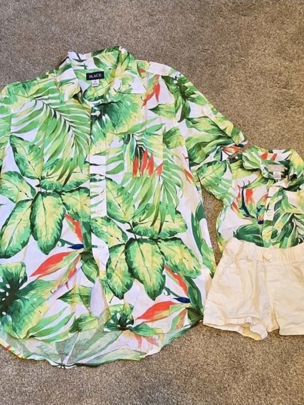 The Children's Place Tropical Leaf Button-Up Shirt - Green & White